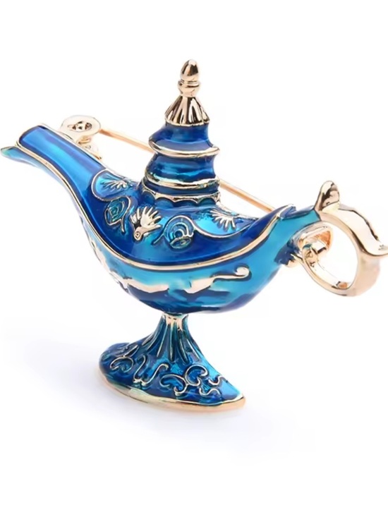 Anthropologie Jewelry - Blue Genie Lamp Gold Brooch